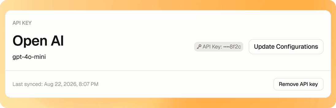 Entering your own provider API key in Moodbase settings.