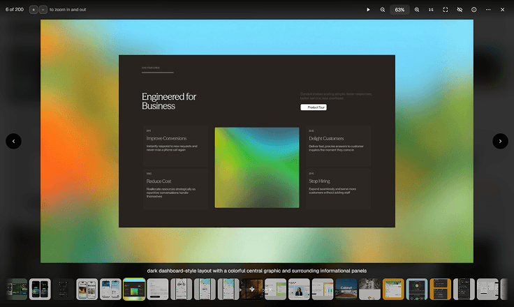Full-screen image viewer with details panel.